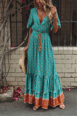 Fashion Floral Print V-neck  Rayon Cotton Bohemian Dresses