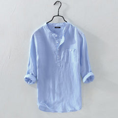 Men Shirt 3/4 Sleeve Stand Collar Harajuku Tops Shirts