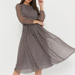 Elegant Dot Print Long Sleeve Women Dresses