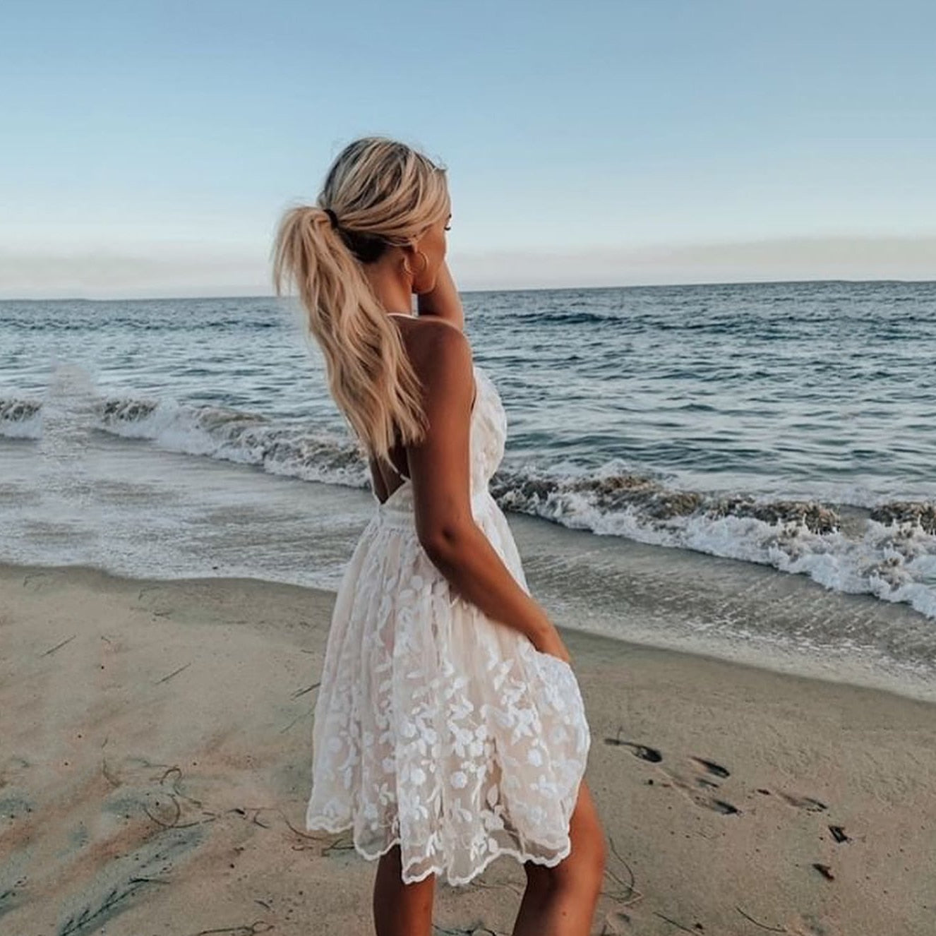 Boho Beach  Mini Dress Elegant Sleeveless Off Shoulder Floral Sundress