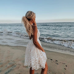 Boho Beach  Mini Dress Elegant Sleeveless Off Shoulder Floral Sundress