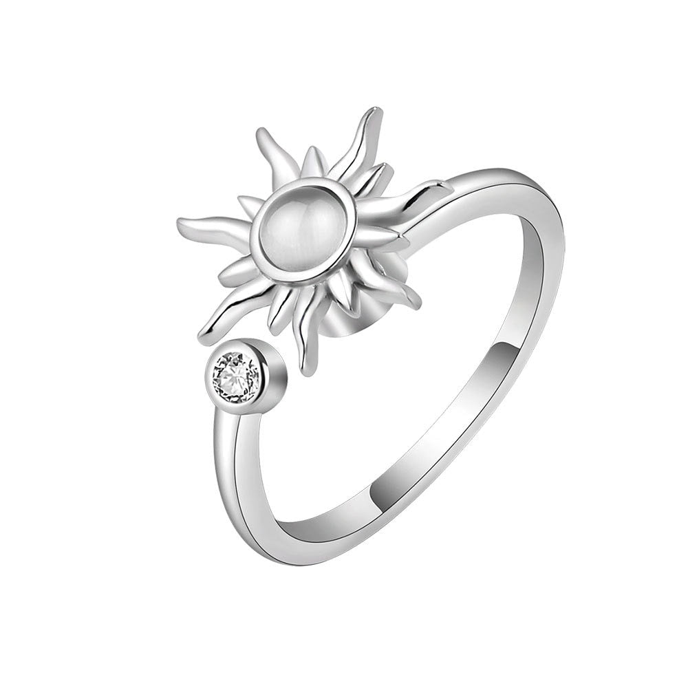 Women Stainless Steel Sunflower Star Planet Spinner Fidget Rings