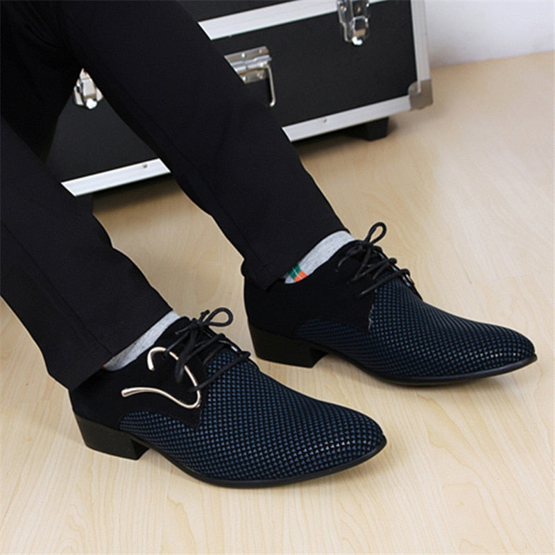 Shoes Men Business Dress Pointy Plaid Shoes Breathable Formal Basic Shoes loafers