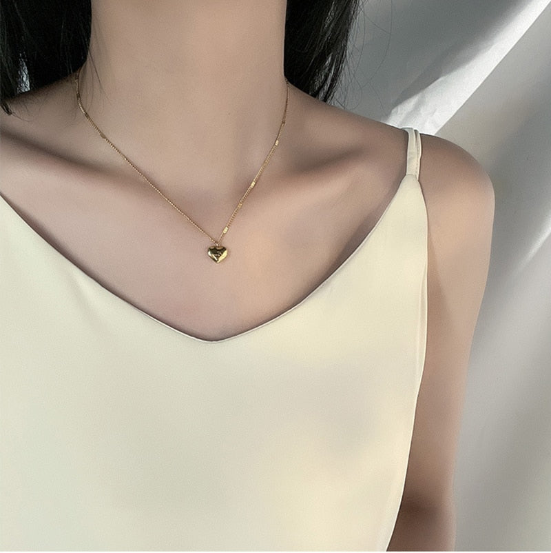 Stainless Steel Gold Color Love Heart Necklaces Trend Fashion