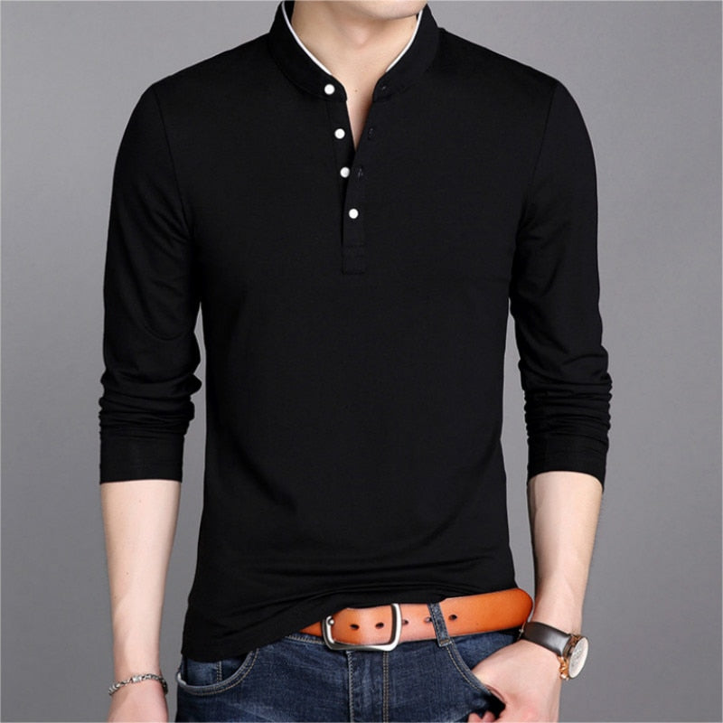 Men Long Sleeve T Shirts Half Stand Collar Pullovers Casual Tops Tide Slim Thin