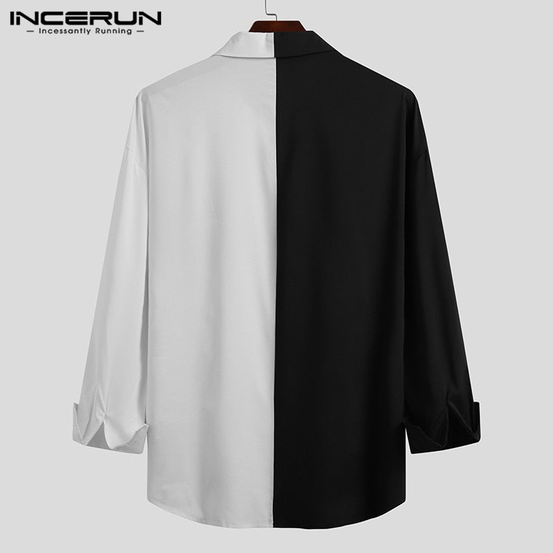 Men Shirt Long Sleeve Lapel Button Casual Shirts Tops