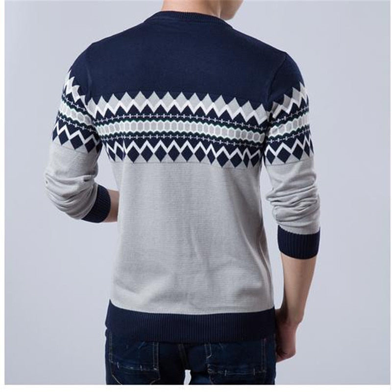 Casual Sweater O-Neck Slim Fit Knitting Mens Striped Sweaters Pullovers