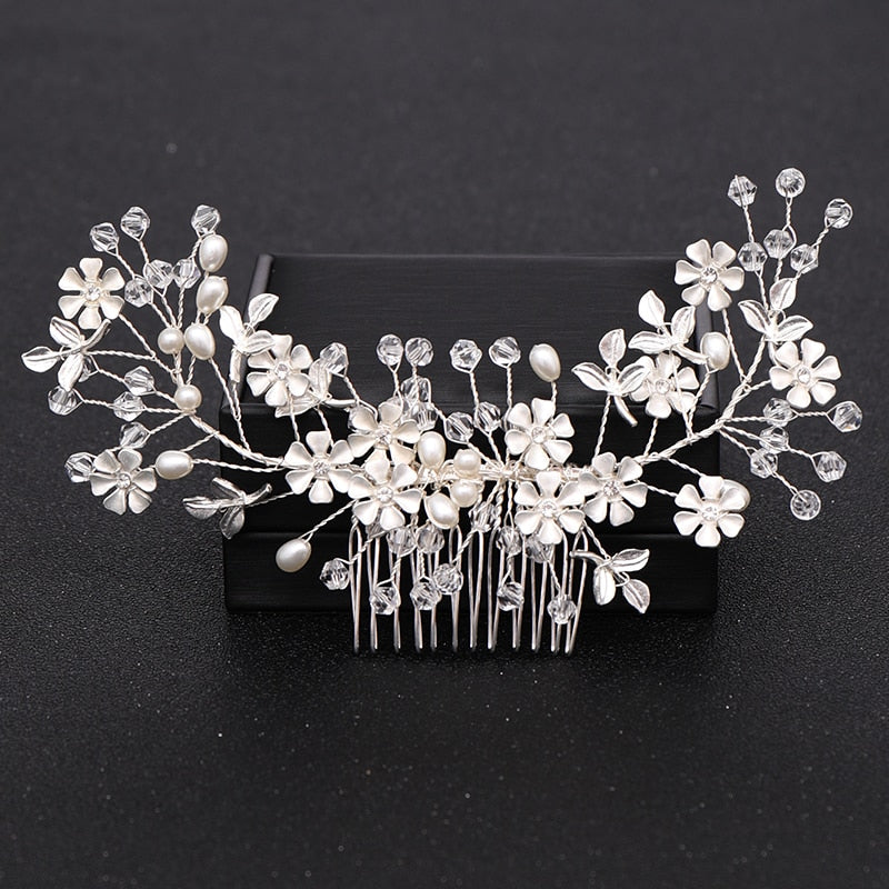 Silver Color Pearl Crystal Wedding Hair Combs Hair Accessories