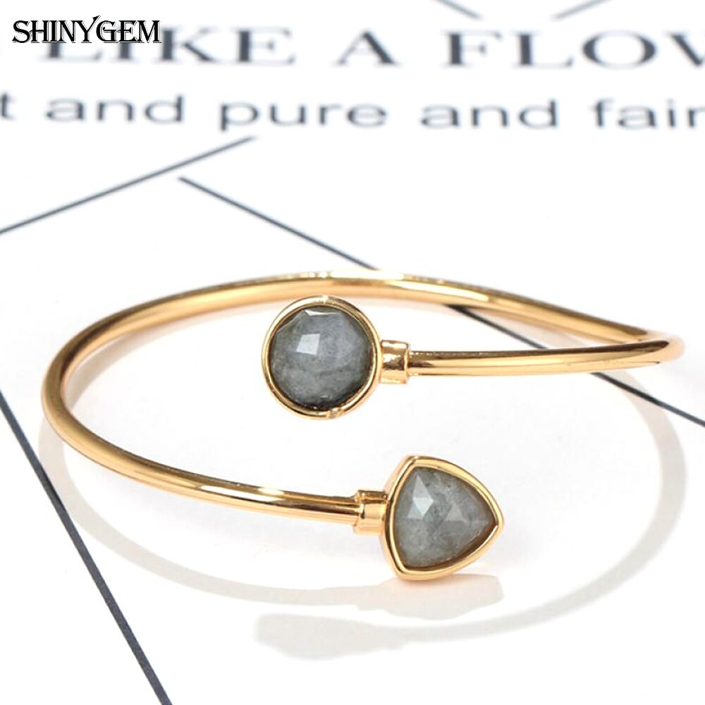 Trendy Gray Natural Labradorite Stone Bangles Love Heart