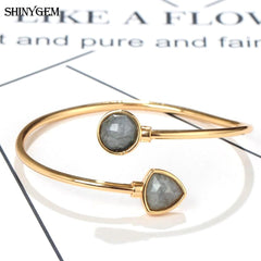 Trendy Gray Natural Labradorite Stone Bangles Love Heart