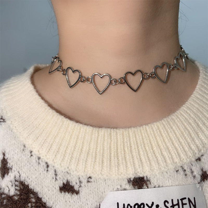 Sweet Love Heart Choker Necklace Statement Necklace Jewelry