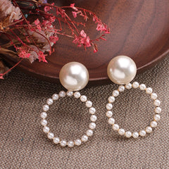 Simple Plain Metal Pearl Hoop Earrings Fashion Big Circle Hoops