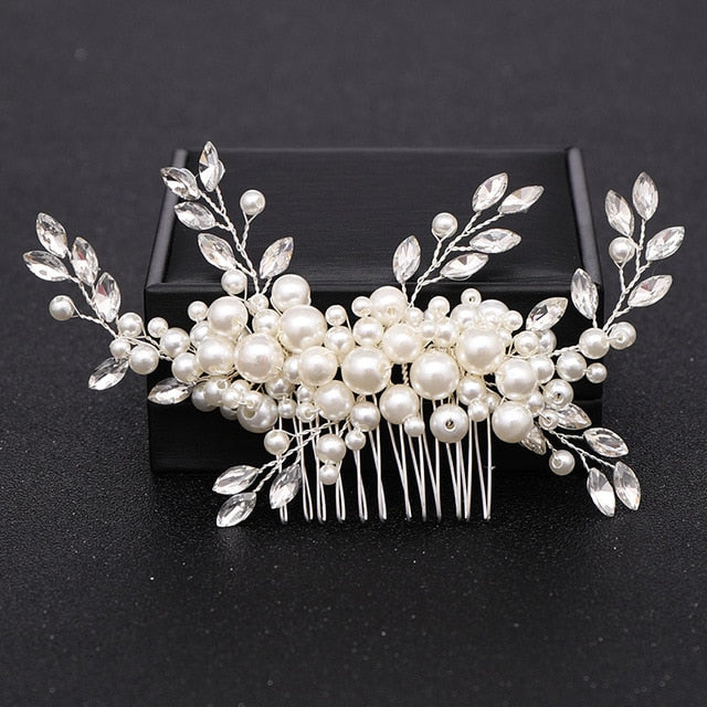 Silver Color Pearl Crystal Wedding Hair Combs Hair Accessories