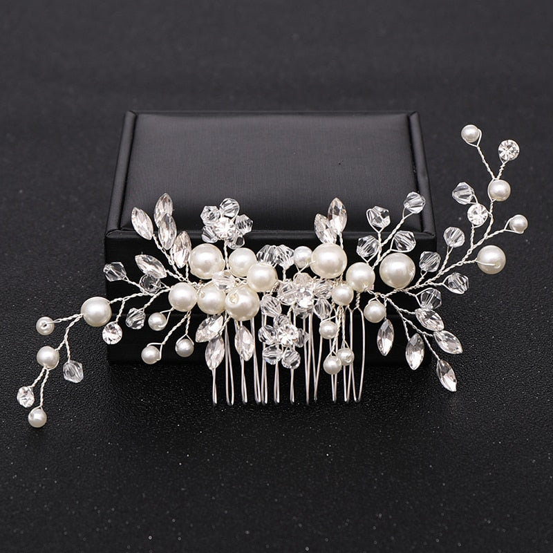 Silver Color Pearl Crystal Wedding Hair Combs Hair Accessories