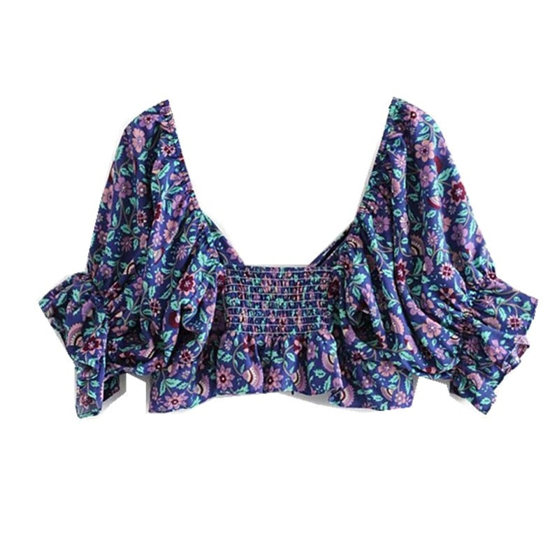 Bow Tide Ruffle Strap Floral Bra Tank Top Crop Top