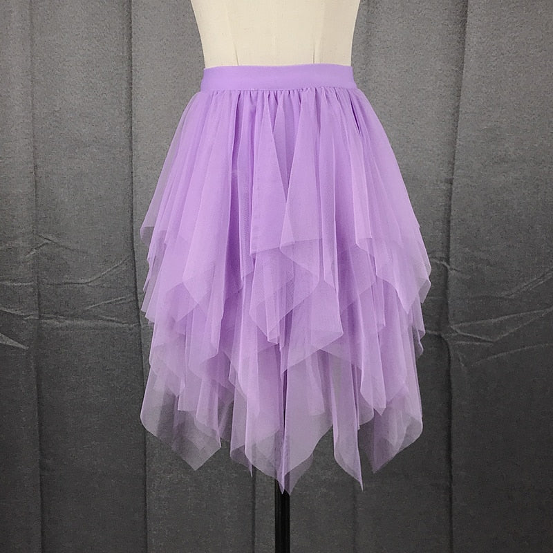 Tulle Skirts Womens Irregular Fashion Elastic High Waist Mesh Tutu Skirt