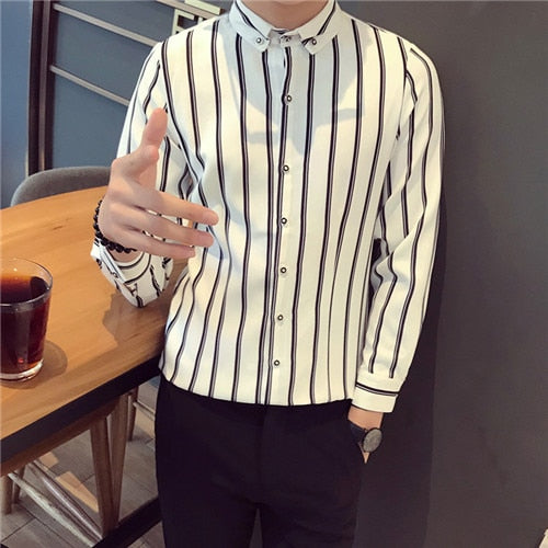 Men Business Shirts Stand Collar Long Sleeve Tops Dresses