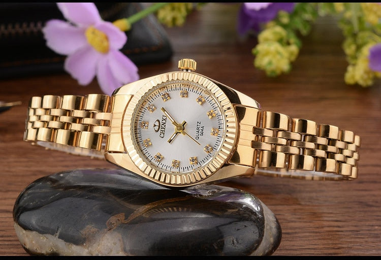 Ladies Gold Watch Women Golden Clock Female Women Dress Rhinestone Quartz