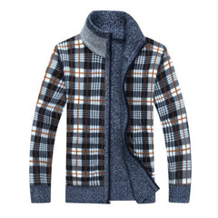 Winter Thick Men Knitted Sweater Coat Off White Long Sleeve Cardigan Fleece Full Zip