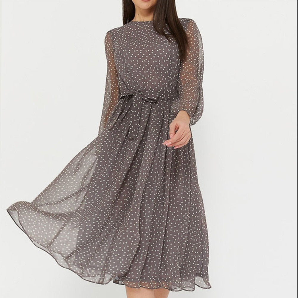 Elegant Dot Print Long Sleeve Women Dresses