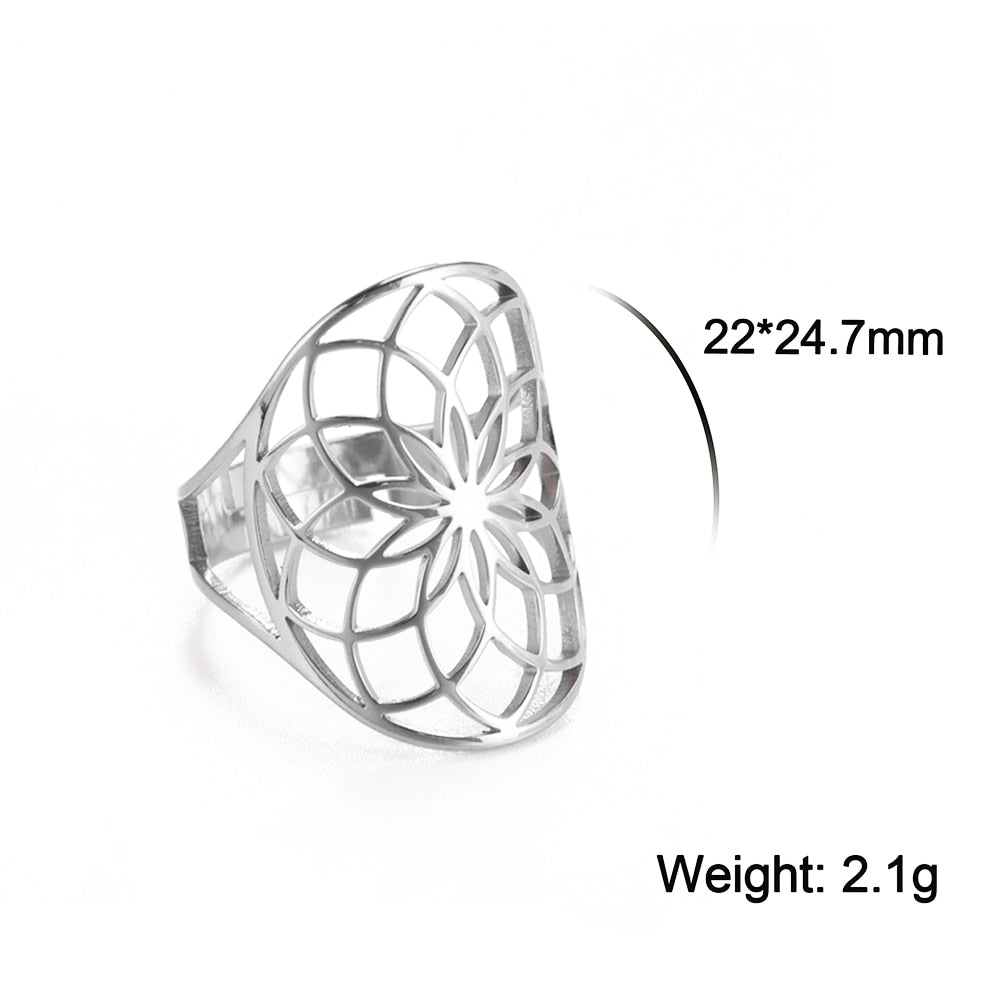 Geometric Flower of Life Ring Adjustable Stainless Steel Ring