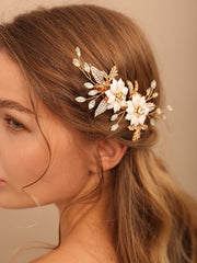 Gold Flower Headpieces Handmade Rhinestones Bride