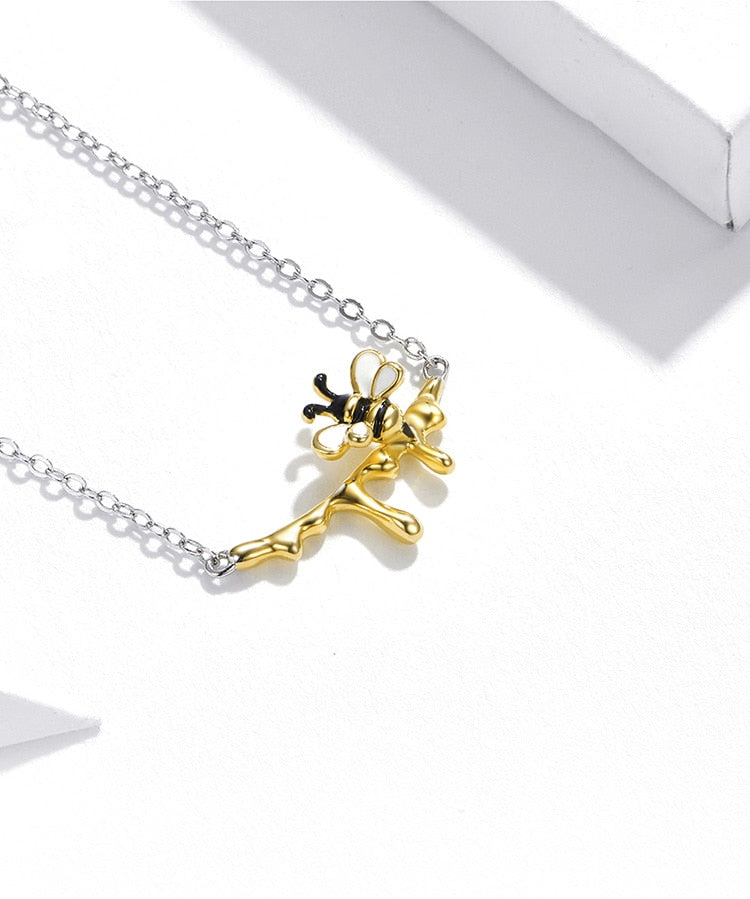 Sterling Silver Enamel Lovely Honey Bee Necklace for Chain Link