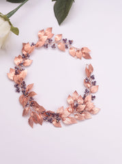 Vintage Rose Gold Leaves Purple Crystal Chic Hair Accessories Headband