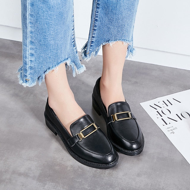 fashion women shoes retro loafer flat small leather shoes