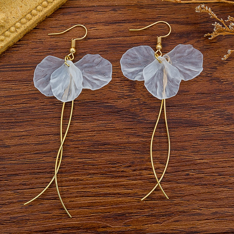 Multicolored Fashion Resin Flower Long Drop Earrings