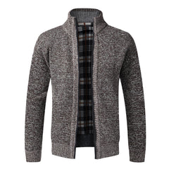Men Knitted Jacket Slim Fit Stand Collar Zipper Jacket Thick Warm Cardigan