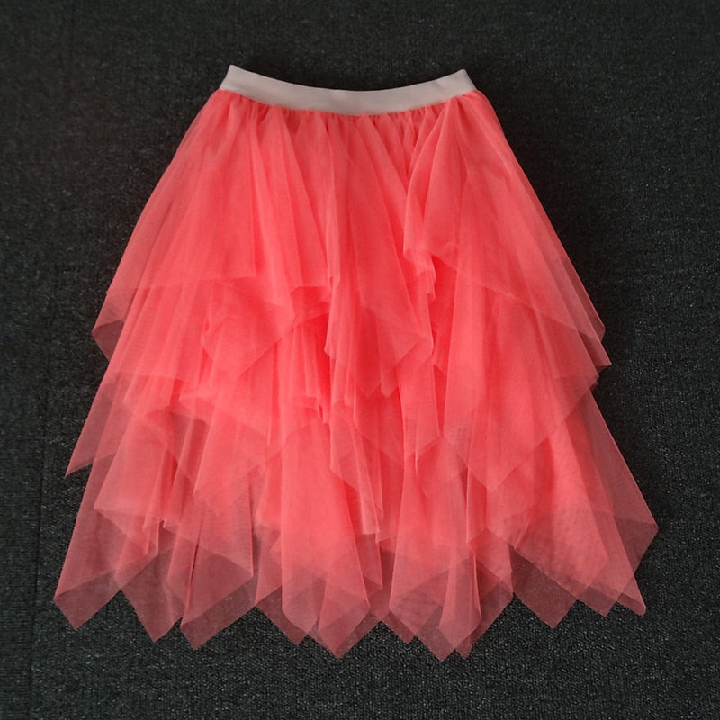 Tulle Skirts Womens Irregular Fashion Elastic High Waist Mesh Tutu Skirt