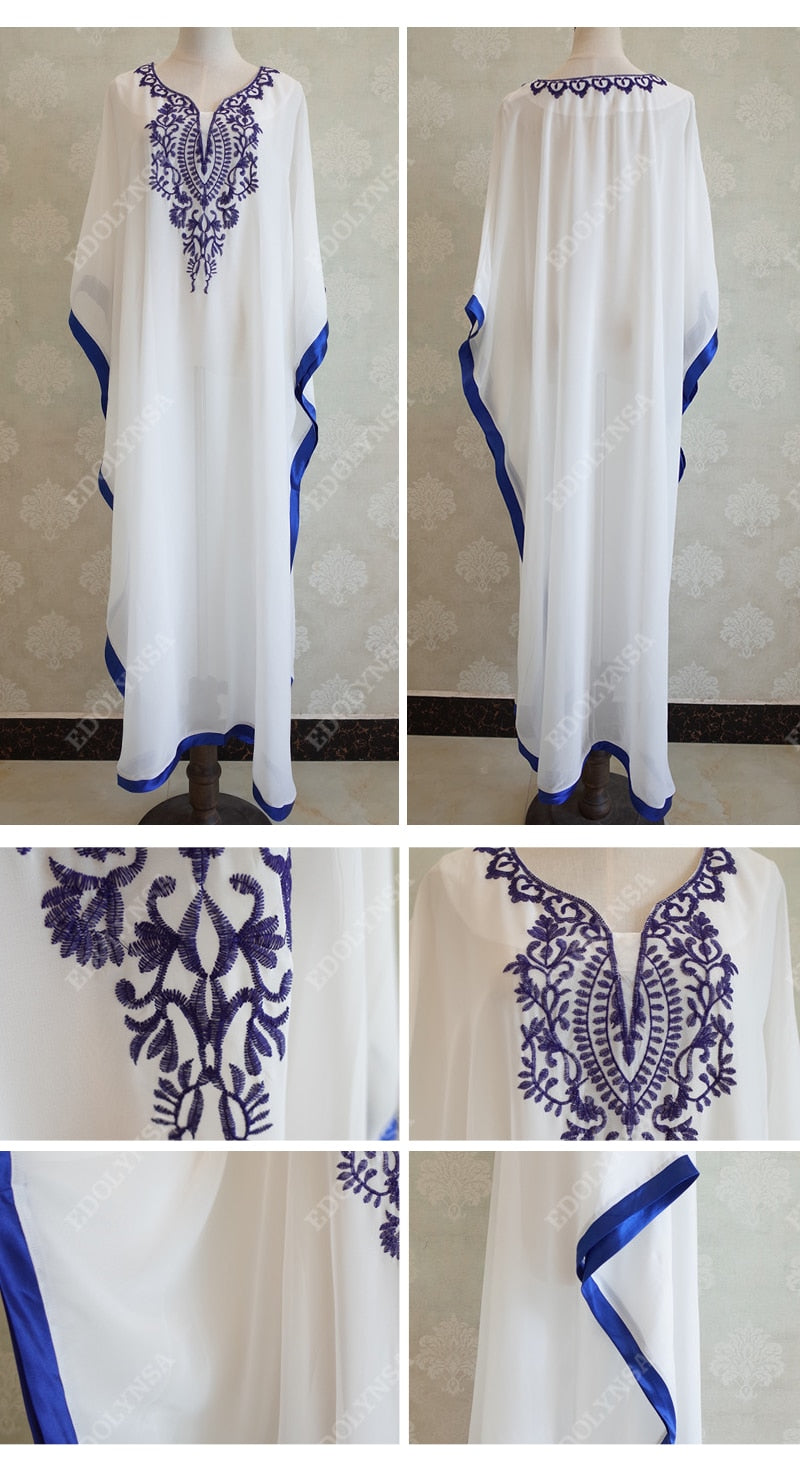 Embroidery Cotton Beach Kaftan Cover up Saida de Praia Swimsuit