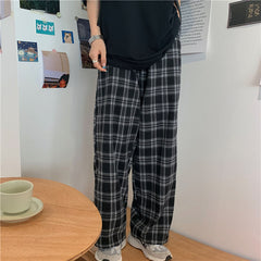 Plaid Pants Men Casual Straight Trousers Hip-hop Pants