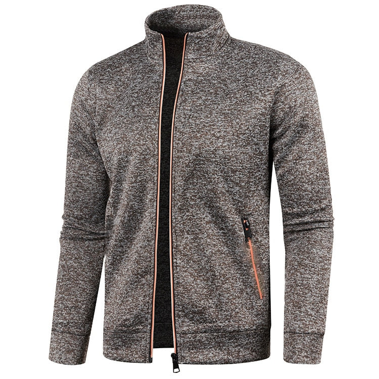 Men Thin Fleece Jacket Casual Zipper Thermal Stand Collar Outdoor Coat