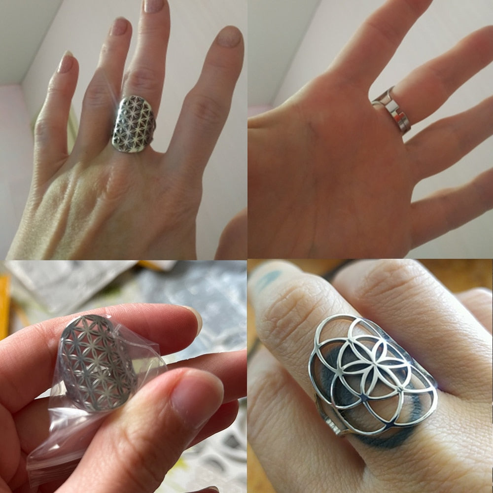 Geometric Flower of Life Ring Adjustable Stainless Steel Ring