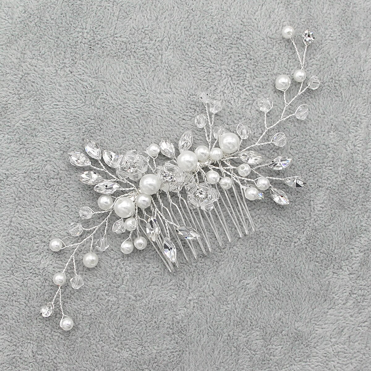 Silver Color Pearl Rhinestone Wedding Hair Combs Bridal Jewelry