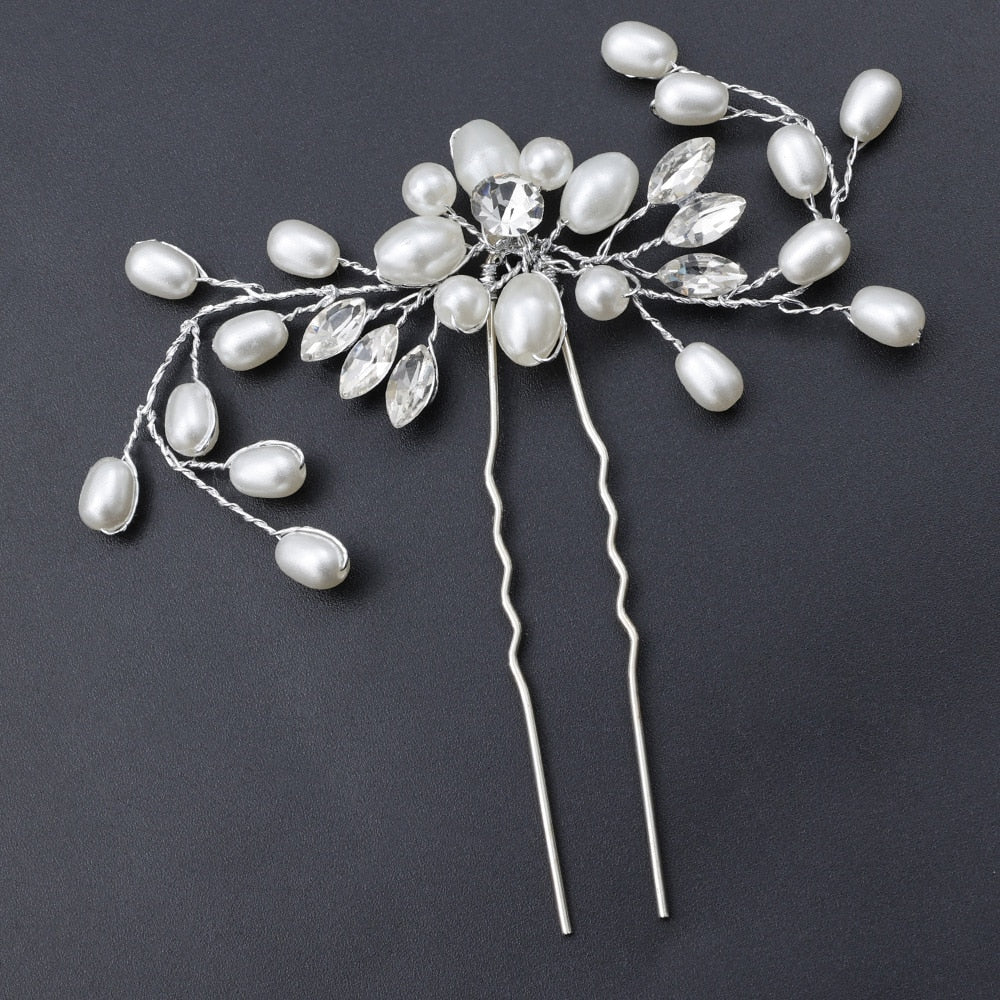 Silver Color Pearl Rhinestone Wedding Hair Combs Bridal Jewelry