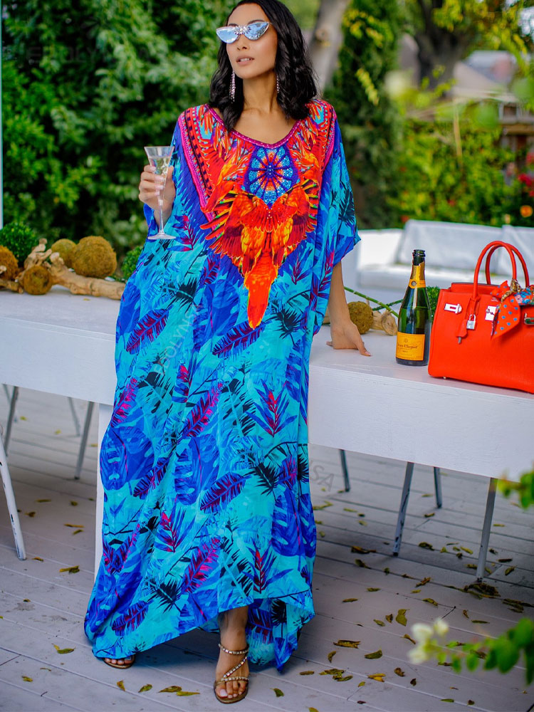 Long Kaftan Bohemian Printed Bikini Cover-ups