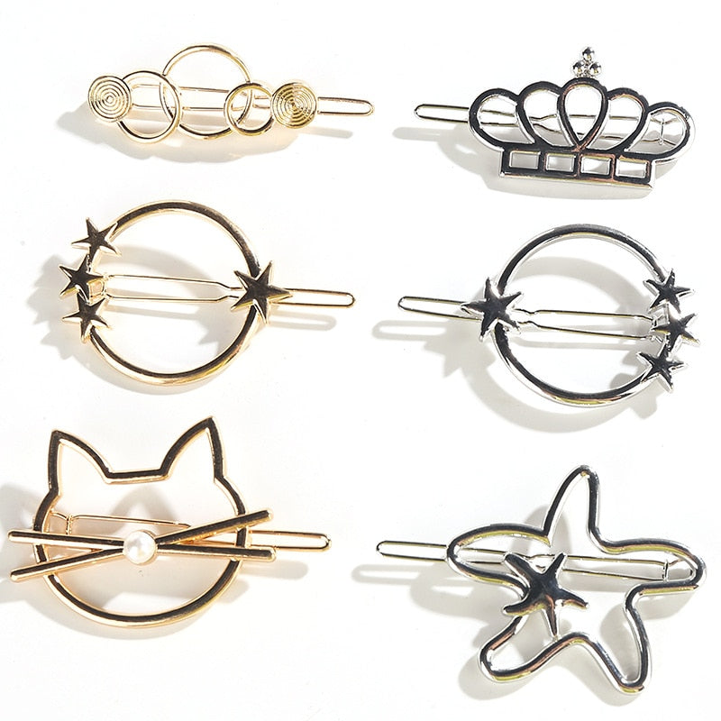 Fashion Woman Bow Hair Clip Metal Geometric Mini Hairpins