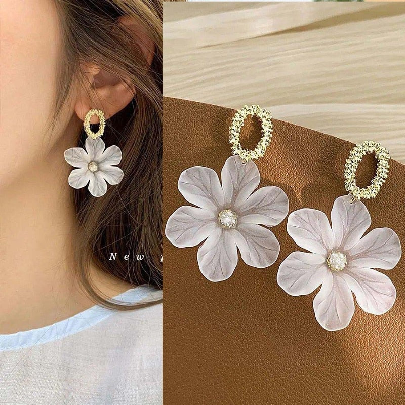 Multicolored Fashion Resin Flower Long Drop Earrings