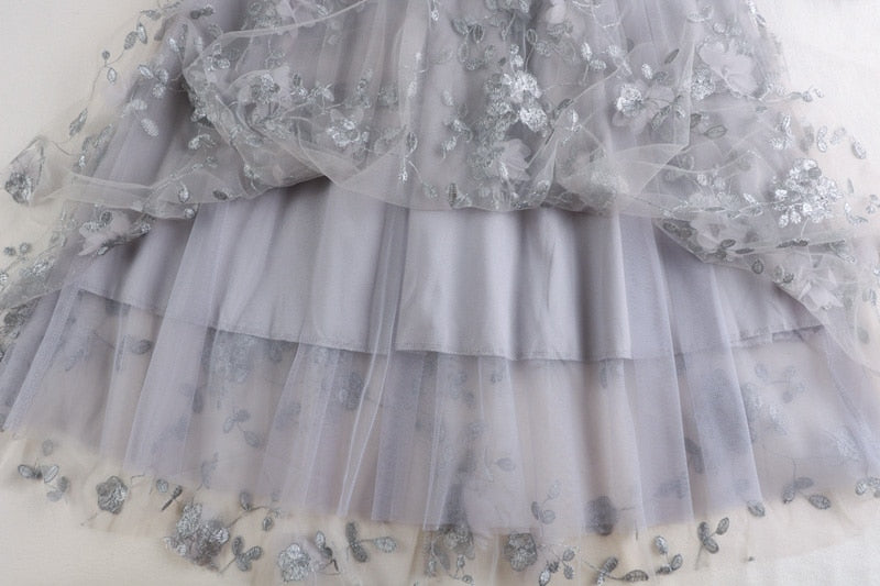 Women Floral Tutu Tulle Mesh Skirts Spring Elastic High Waist