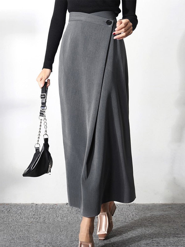 Casual Solid Irregular Skirt High Waist Loose Asymmetrical