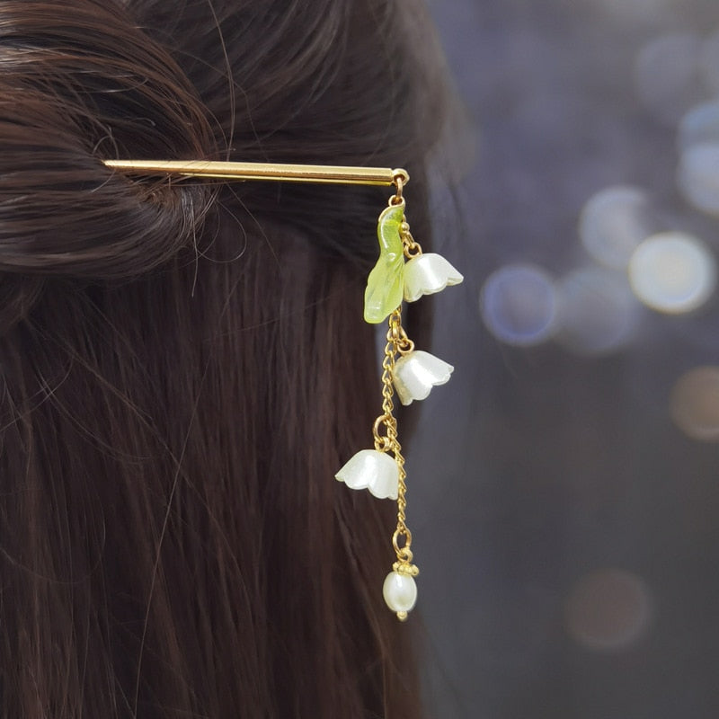 Chinese Style Hanfu Headpiece Women Flower Long Tassel Hairpin