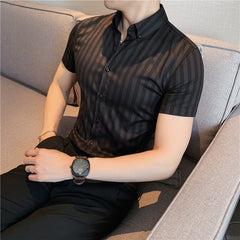 Shirts Men Dress Vertical Stripe Streetwear Slim Shirt Casual Long Sleeve Shirt