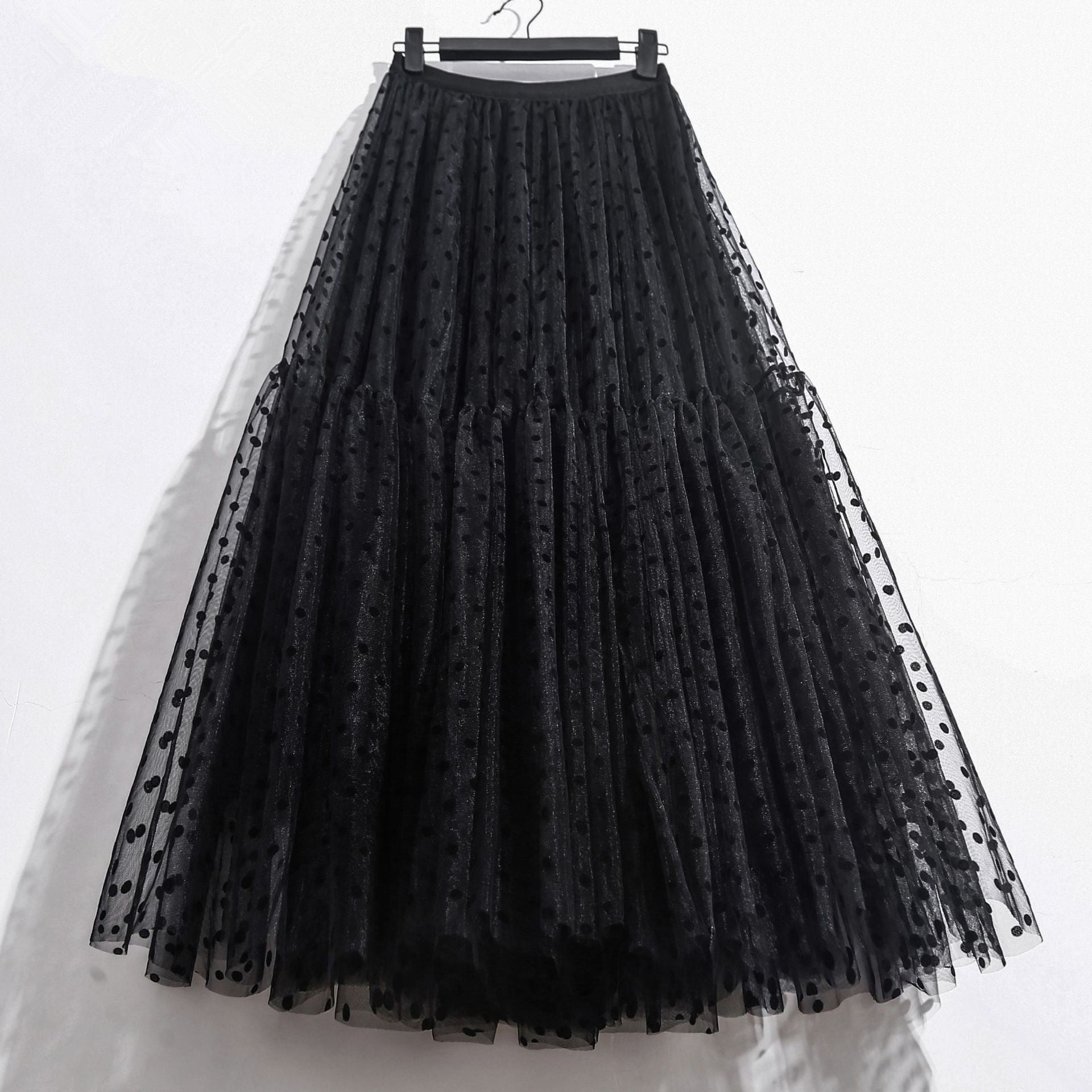 Polka Dot Tulle Skirts Women Casual Elastic High Waist A-line Skirt