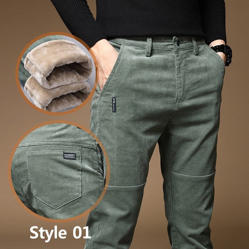 Fleece Warm Pants Men Thick Elastic Waist Fluff Pant Classic Trousers