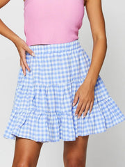 Women Plaid Print Pink Sweet Skirt High Waist Pleated