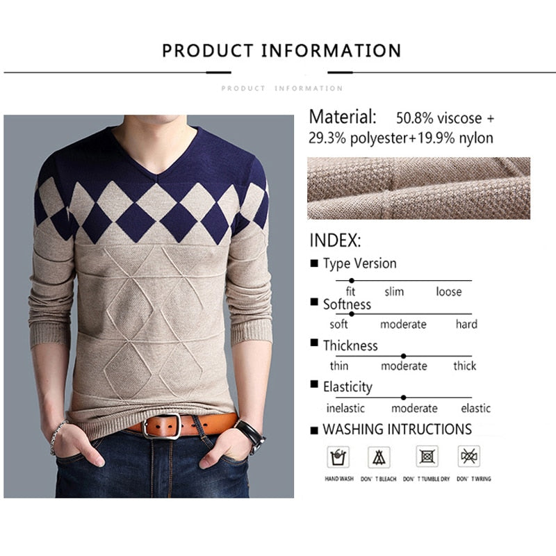 Sweater Men Collarless Sweaters V-neck Casual Slim Sweaters