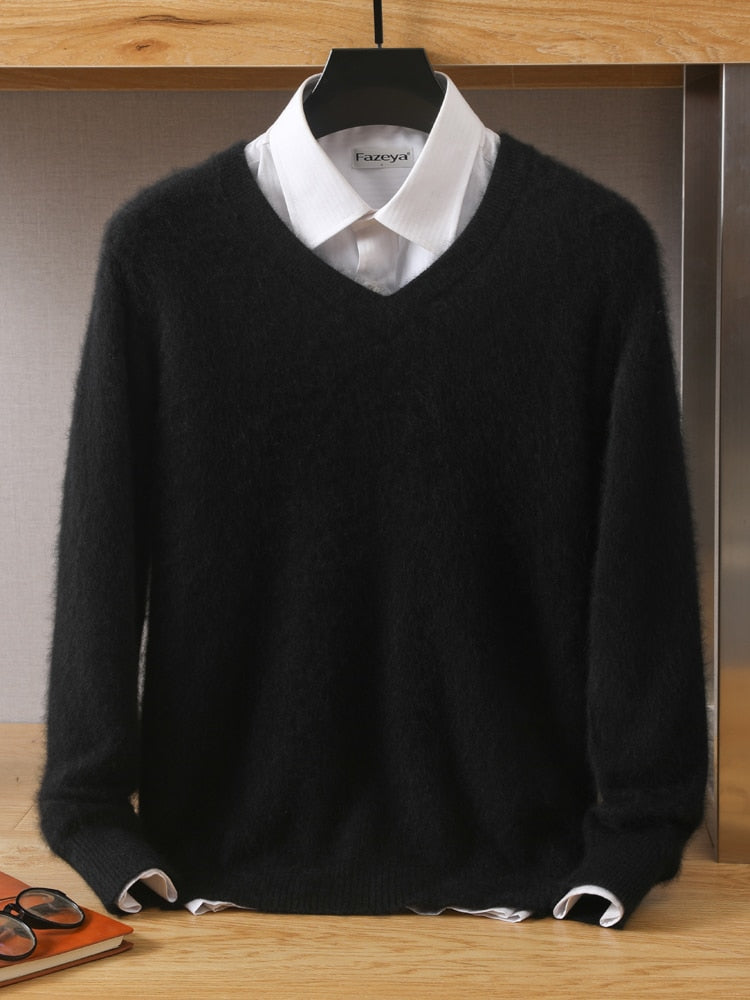 Men's Sweater V-Neck Pullovers Knit Sweater Tops Long Sleeve High-End Jumpers